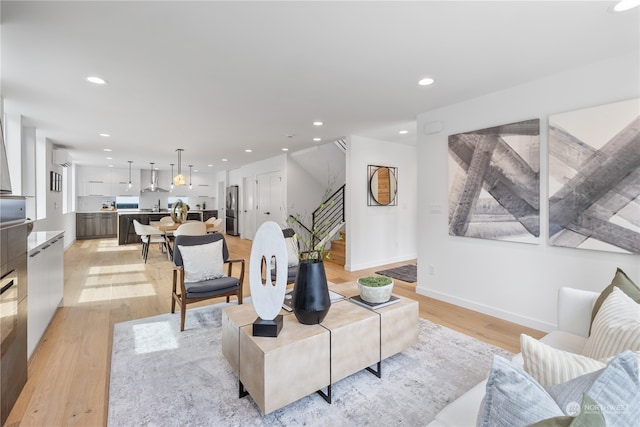 living room featuring light wood-type flooring