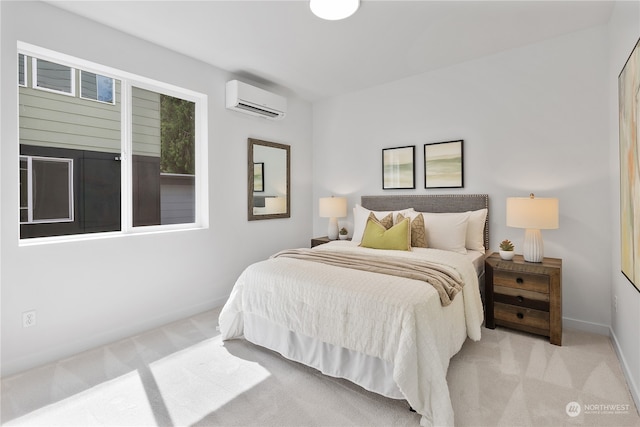 carpeted bedroom with a wall unit AC