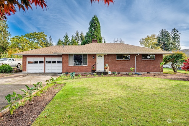 single story home with a front lawn and a garage