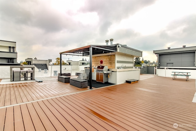 wooden deck with sink