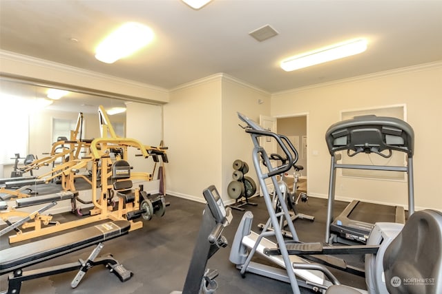 exercise room with crown molding