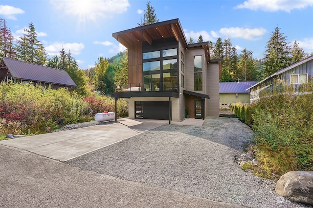 exterior space with a garage