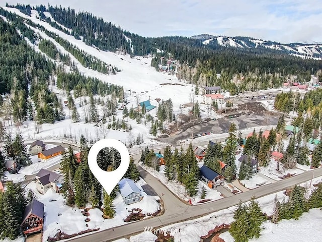 snowy aerial view featuring a mountain view