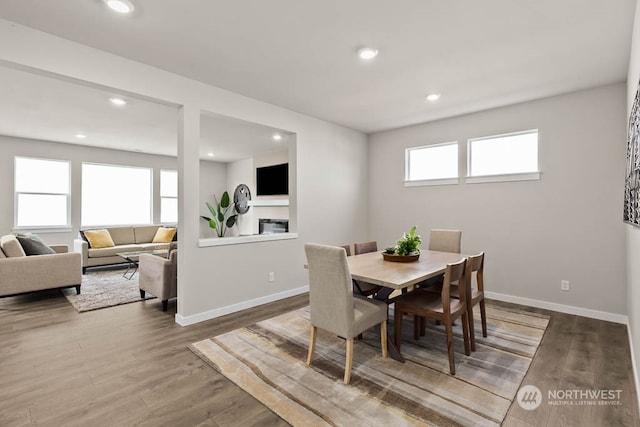 dining room with hardwood / wood-style flooring