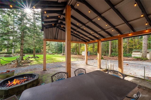 view of patio featuring a fire pit