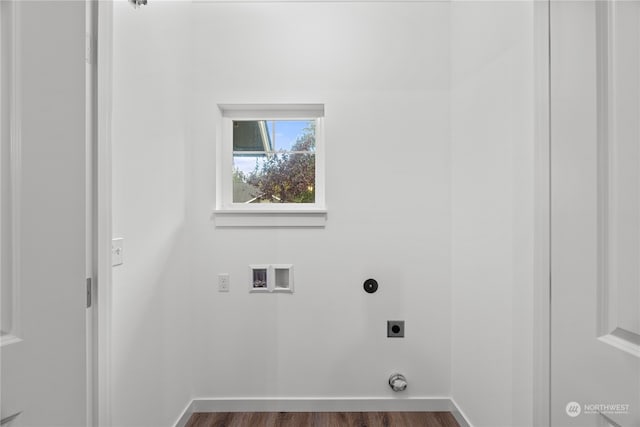 laundry room featuring hookup for an electric dryer, dark hardwood / wood-style floors, and washer hookup