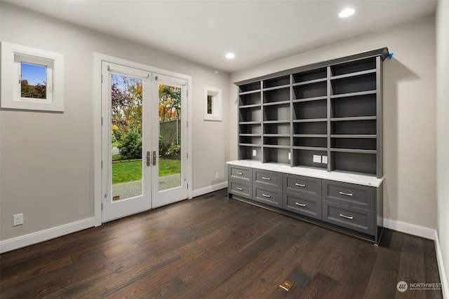 interior space with french doors and dark wood-type flooring