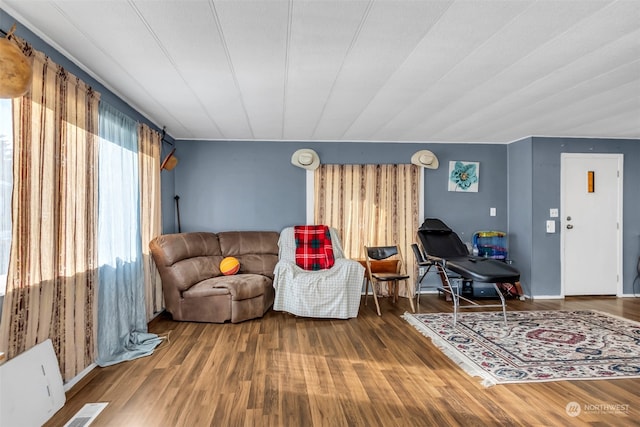 living room with hardwood / wood-style flooring