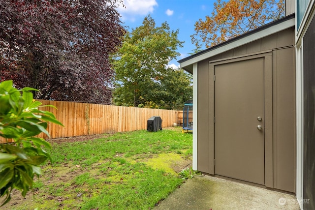 view of yard with a shed