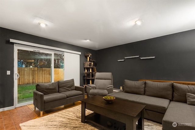 living room with light tile patterned floors