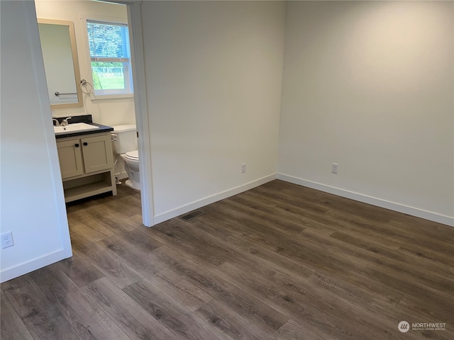 interior space with dark wood-type flooring and sink