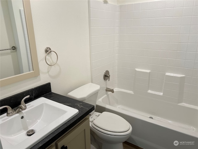 full bathroom featuring vanity, toilet, and shower / tub combination