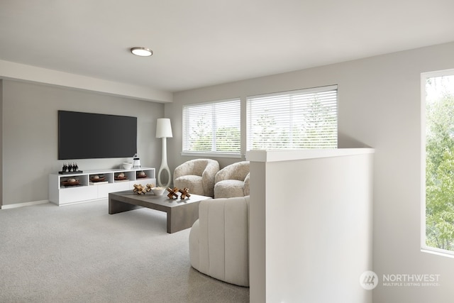 living room with carpet floors and a healthy amount of sunlight