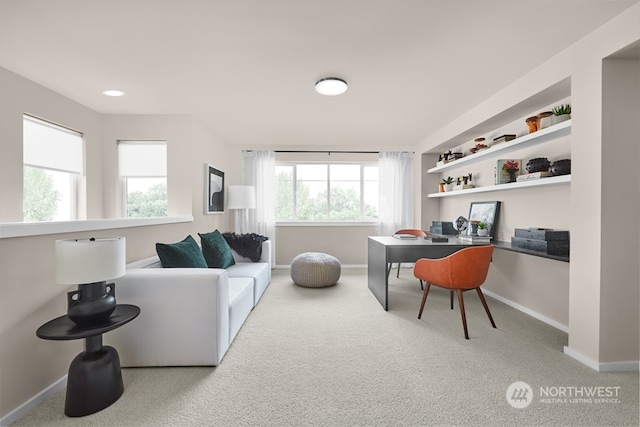 carpeted home office featuring plenty of natural light