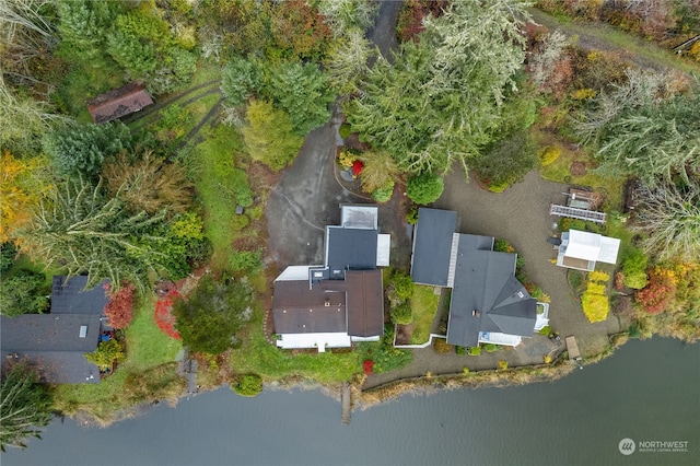 aerial view featuring a water view