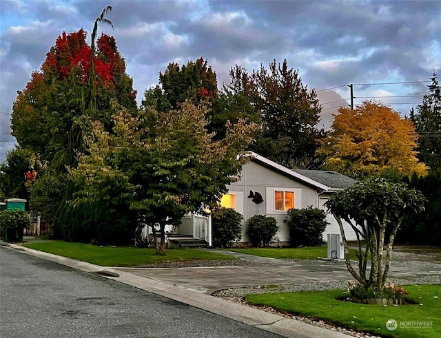 view of property hidden behind natural elements with a front lawn