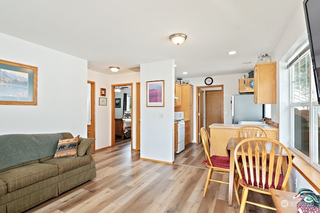 interior space with light hardwood / wood-style floors and sink