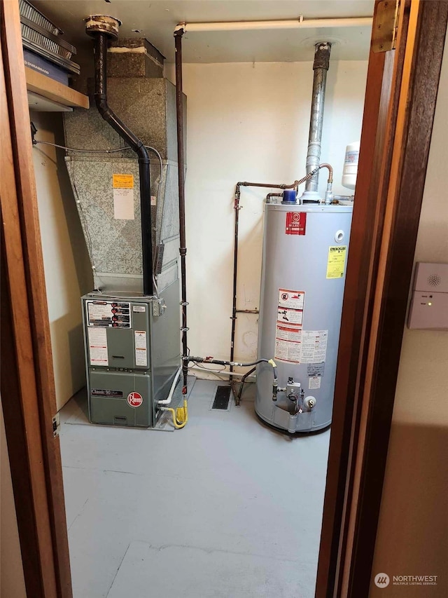 utilities featuring water heater and heating unit