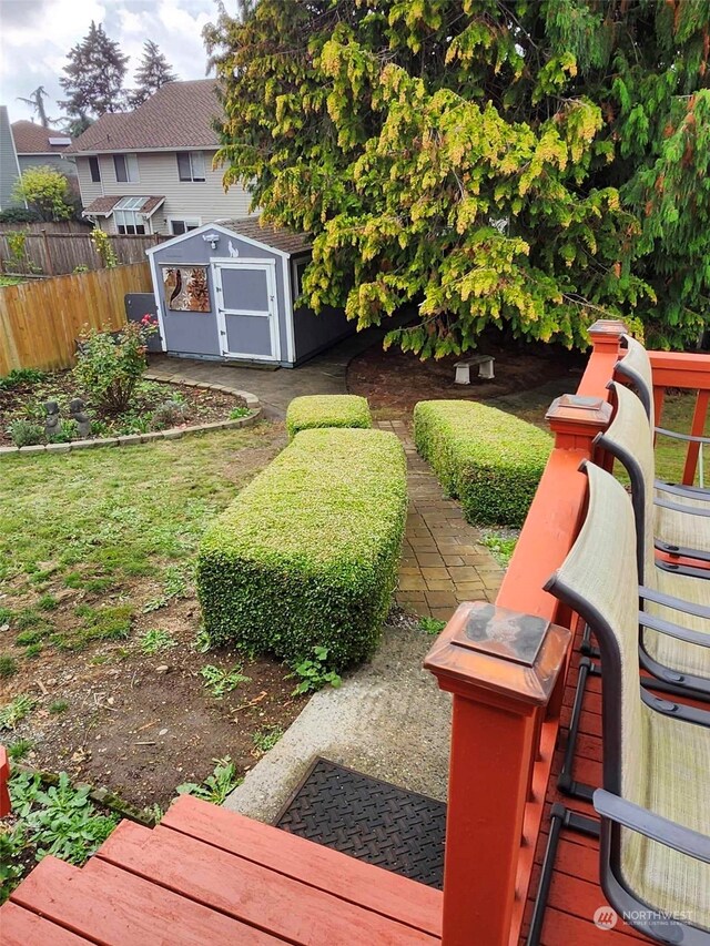 view of yard featuring a shed