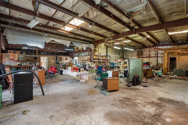 garage featuring a workshop area