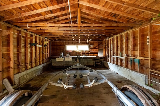 miscellaneous room with wooden ceiling and vaulted ceiling