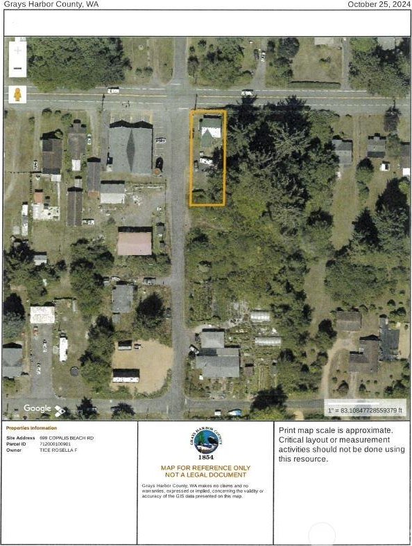 699 Copalis Beach Rd, Copalis Beach, WA 98535 - map / location featuring property boundaries highlighted