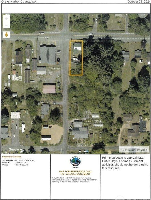 699 Copalis Beach Rd, Copalis Beach, WA 98535 - map / location featuring property parcel outlined