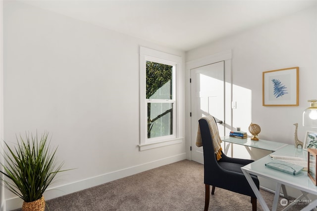 view of carpeted home office