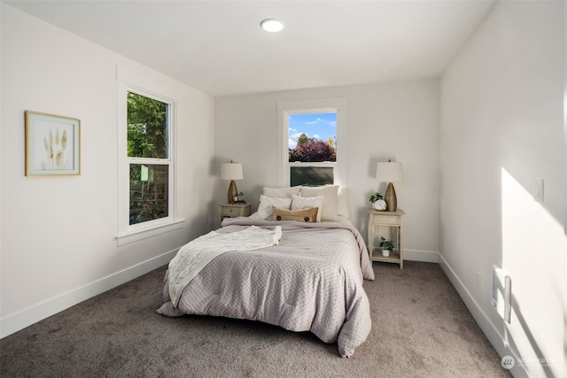 carpeted bedroom featuring multiple windows