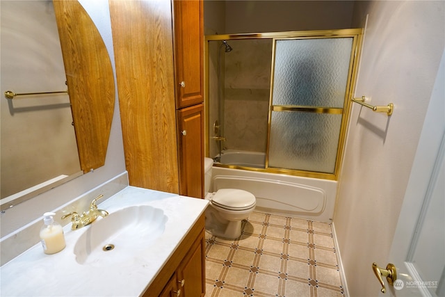 full bathroom with vanity, combined bath / shower with glass door, and toilet