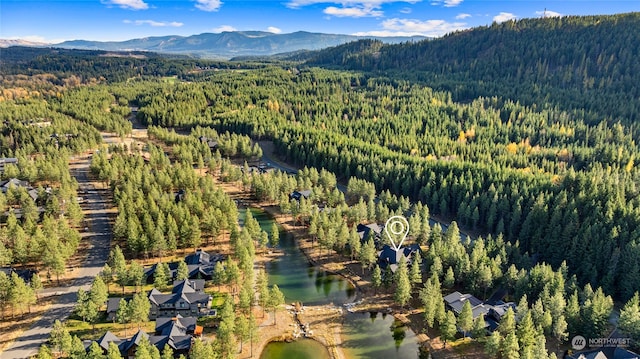 aerial view with a water and mountain view