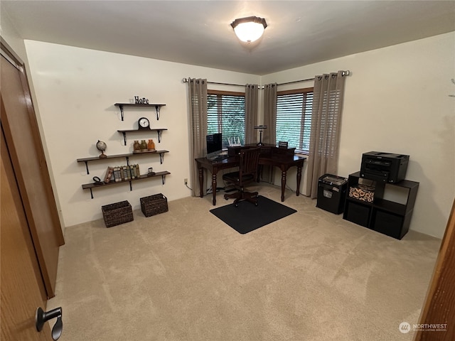 view of carpeted home office