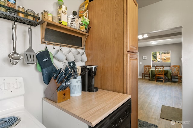 kitchen featuring light hardwood / wood-style floors and black dishwasher