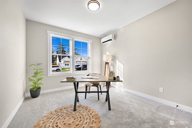 carpeted office featuring a wall unit AC