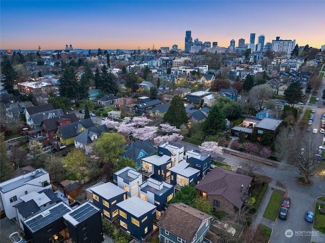 view of aerial view at dusk