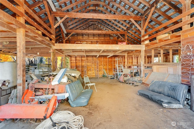 misc room featuring a healthy amount of sunlight and lofted ceiling