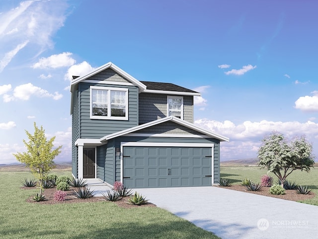 view of front property with a garage and a front lawn