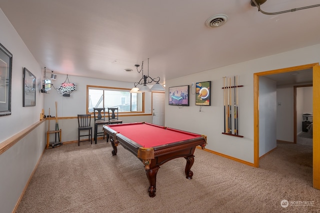 playroom with carpet and pool table