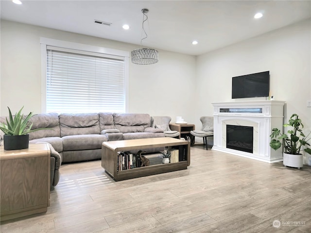 living room featuring light wood-type flooring