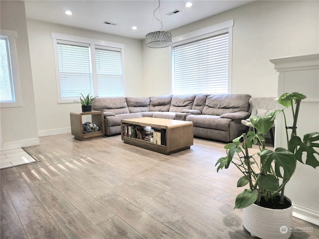 living room featuring light hardwood / wood-style flooring