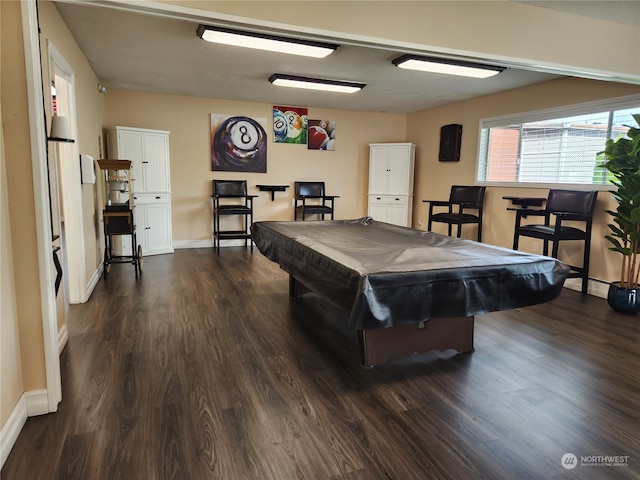 rec room featuring pool table and dark hardwood / wood-style floors