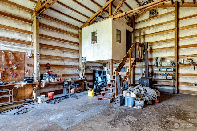 garage featuring a workshop area