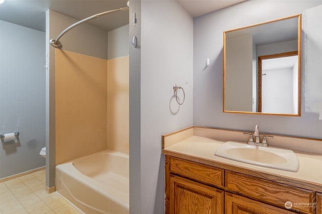 full bathroom featuring shower / washtub combination, vanity, and toilet