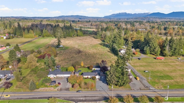 drone / aerial view featuring a mountain view