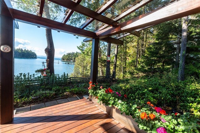 308 De Haro Ln, San Juan Island, WA 98250 - wooden deck featuring a pergola and a water view