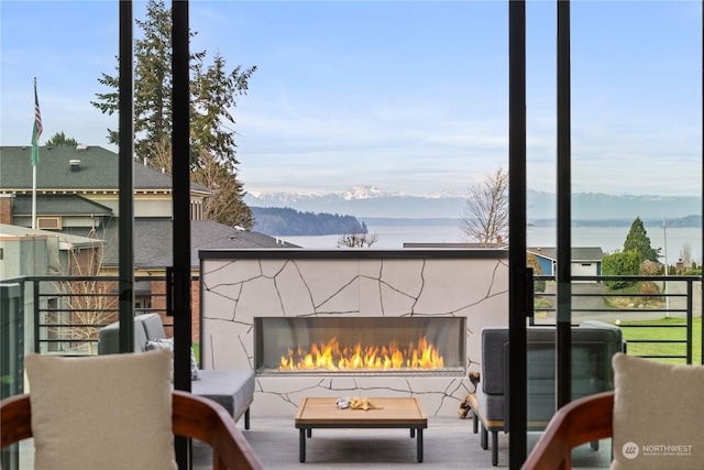 balcony featuring a mountain view