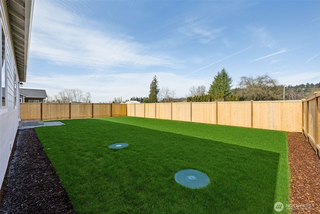 view of yard with a fenced backyard