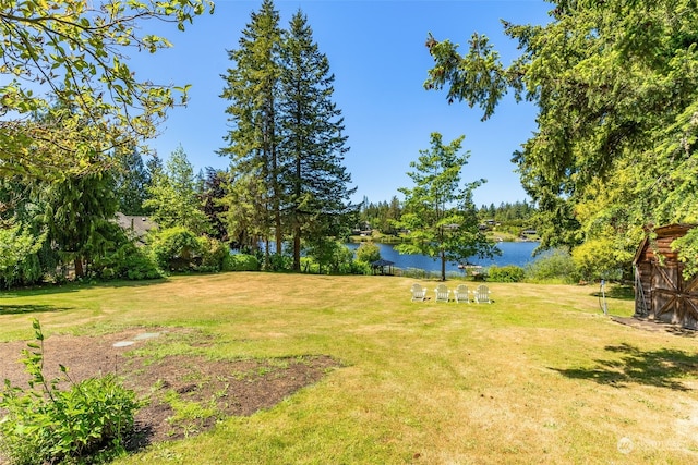 view of yard with a water view