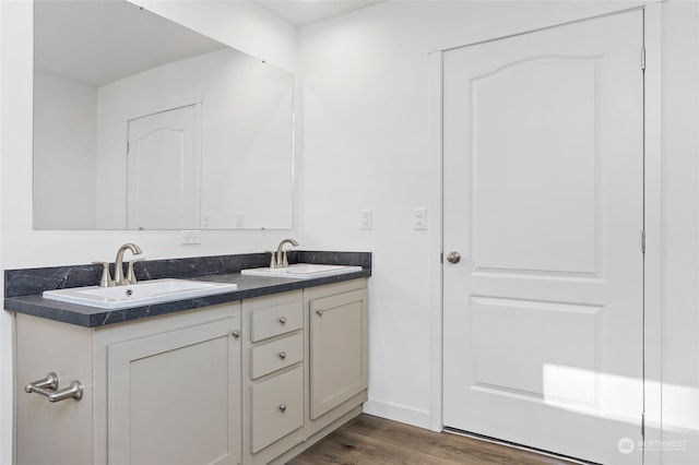 bathroom with vanity and wood-type flooring