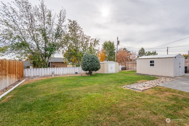 view of yard with a storage unit